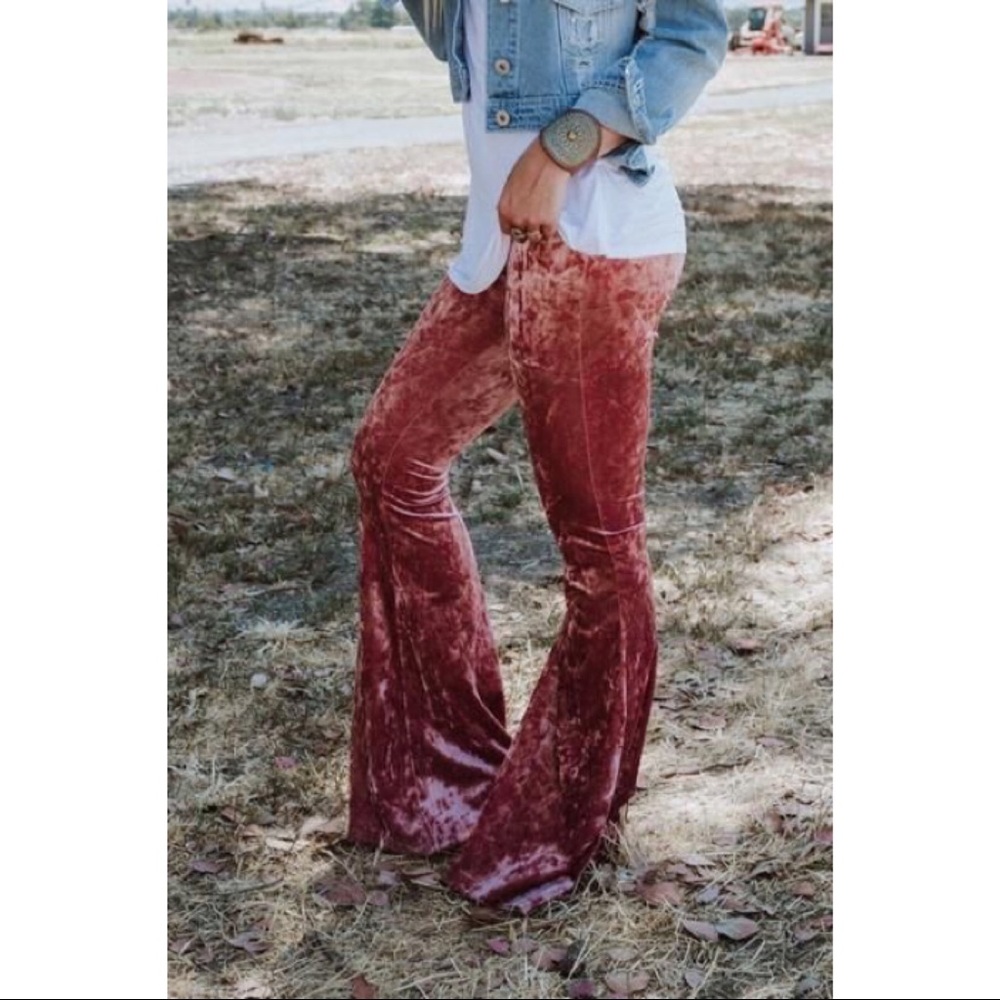 Pink velvet bell bottoms